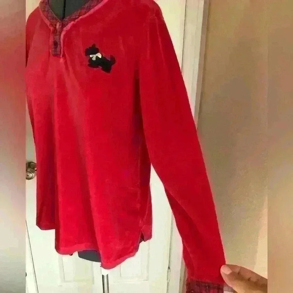 90S ASHLEY TAYLOR RED VELOUR PJ TOP SCOTTISH TERRIER WOMEN MEDIUM - Picture 3 of 5